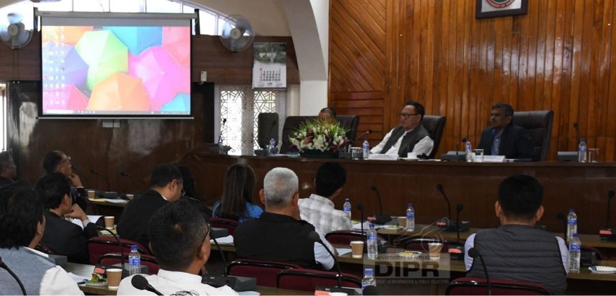 Dy CM Planning & National Highways, TR Zeliang addresses the meeting held on April 12. (DIPR Photo)